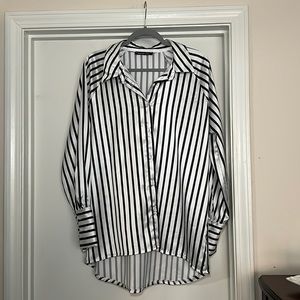 Boohoo Monochrome Stripe Satin Shirt